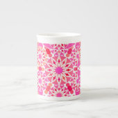 Tasse En Porcelaine Mandala motif, tons rose et corail (Devant)