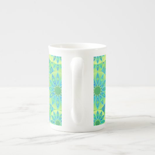 Tasse En Porcelaine Mandala motif, turquoise, bleu, vert citron (Dos)