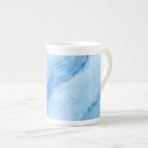 Tasse En Porcelaine Marbre Abstrait Bleu Ciel de Luxe