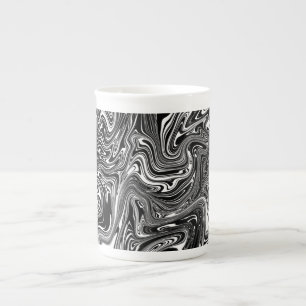 Tasse En Porcelaine Marbre Liquide Noir et Blanc Abstrait