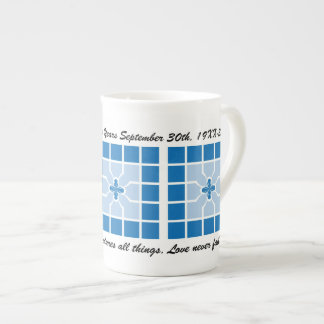 Tasse En Porcelaine Mariage Anniversaire Bleu Géométrique Avec Nom