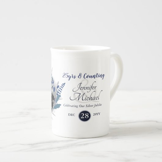 Tasse En Porcelaine Mariage photo Anniversaire Cadeau Blue Wreath Mode (Devant droit)