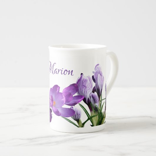 Tasse En Porcelaine Marion personnalisable nom de fleurs violettes boh (Devant droit)