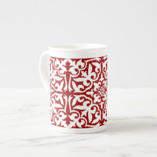 Tasse En Porcelaine Modèle damassé Ikat - Rouge foncé et blanc