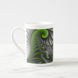 Tasse En Porcelaine Monde Fantastique Art Fractal Abstrait Vert Et Gri