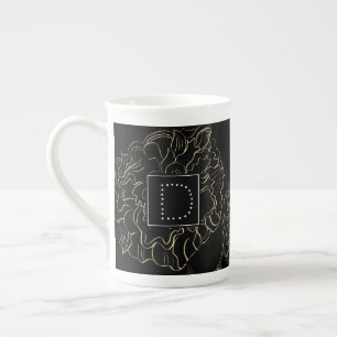 Tasse En Porcelaine Monogramme à main florale minimaliste