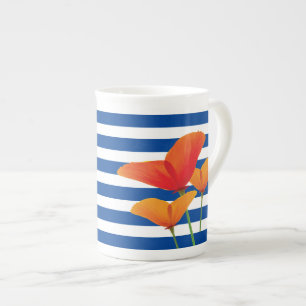 Tasse En Porcelaine Monogramme à rayures bleu chic