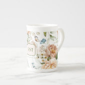 Tasse En Porcelaine Monogramme Aquarelle Floral 10oz. (Devant droit)