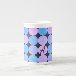 Tasse En Porcelaine Monogramme Cercles Bleu Violet & Rose