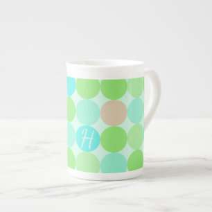 Tasse En Porcelaine Monogramme Cercles Turquoise Bleu Vert & Orange