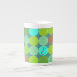 Tasse En Porcelaine Monogramme Cercles Vert Citron Turquoise & Rouille