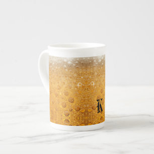 Tasse En Porcelaine Monogramme de fête de Noël de bière dorée simple