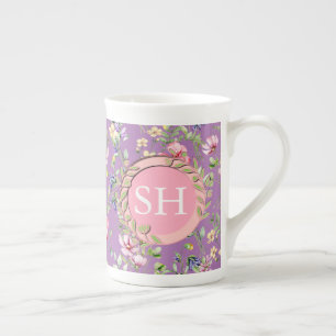 Tasse En Porcelaine Monogramme de motif aquarelle de fleurs printanièr