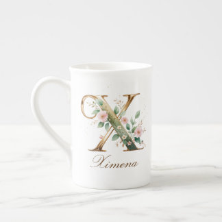 Tasse En Porcelaine Monogramme Floral Or Initiale X en Or Personnalisé