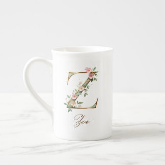 Tasse En Porcelaine Monogramme floral personnalisé en or Initiale Z