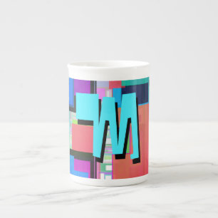 Tasse En Porcelaine Monogramme géométrique coloré inspiré des années 9