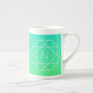Tasse En Porcelaine Monogramme géométrique cool Dégradé bleu et vert