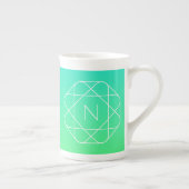 Tasse En Porcelaine Monogramme géométrique cool | Ombre Vert bleu et c (Droite)