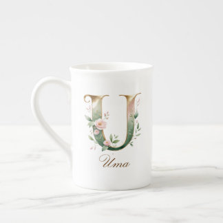 Tasse En Porcelaine Monogramme Initial U Floral Or Personnalisé en Or