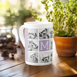 Tasse En Porcelaine Monogramme Lavande avec 8 Grille de Collage Photo<br><div class="desc">Moderne Pastel Purple Lilac - Utilisez 11 photos carrés pour créer un cadeau unique et personnel. Ou vous pouvez garder le chiot hipster et faire un gardien branché. Si vous avez besoin d'ajuster les images,  cliquez sur l'outil personnaliser pour apporter des modifications.</div>
