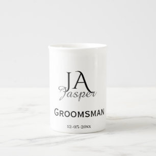Tasse En Porcelaine Monogramme personnalisé garçon d'honneur nom date