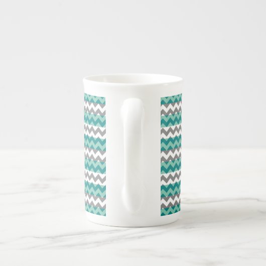 Tasse En Porcelaine Monogramme Turquoise et Grey Chevron Zigzag (Dos)
