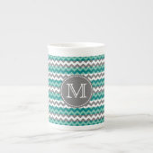 Tasse En Porcelaine Monogramme Turquoise et Grey Chevron Zigzag (Devant)