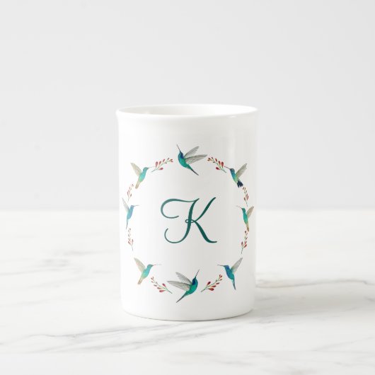 Tasse En Porcelaine Monogramme Wreath Hummingbird (Devant)