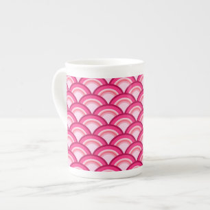 Tasse En Porcelaine Motif à vagues Art Déco - fuchsia et corail