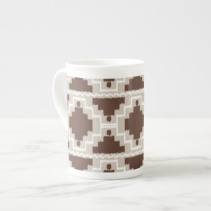 Tasse En Porcelaine Motif Aztec Ikat - Marron Chocolat et Taupe