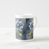 Tasse En Porcelaine Motif d'aquarelle de fleurs bleues (Devant droit)