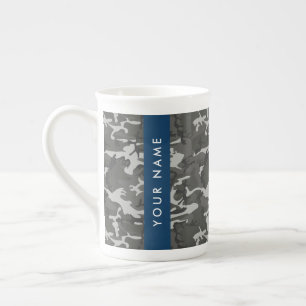 Tasse En Porcelaine Motif de camouflage gris, Votre nom, Personnaliser