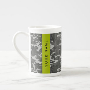 Tasse En Porcelaine Motif de camouflage gris, Votre nom, Personnaliser