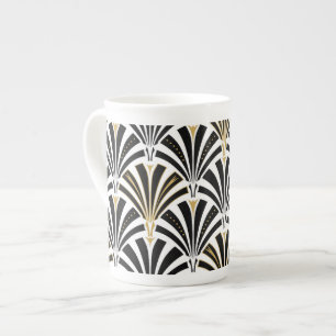 Tasse En Porcelaine Motif de fan d'art déco - noir et blanc