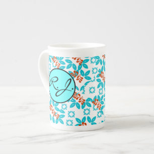 Tasse En Porcelaine Motif de feuille de couleur rétro Monogramme