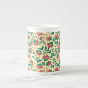 Tasse En Porcelaine Motif de fleurs et de feuilles pressées dessinées