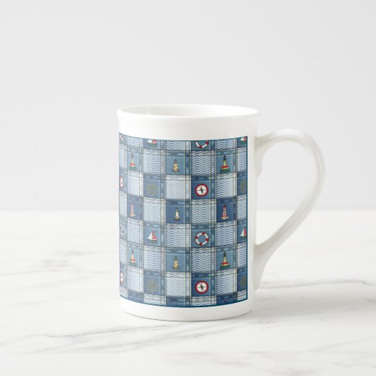 Tasse En Porcelaine Motif de patchwork avec thème marin Lifebuoy Ancho (Droite)