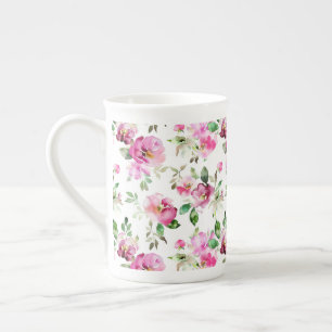 Tasse En Porcelaine Motif de rose sauvage à l'aquarelle