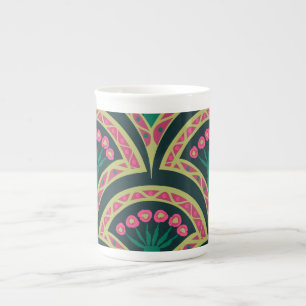 Tasse En Porcelaine Motif de ventilateur floral rose et vert