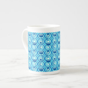 Tasse En Porcelaine Motif égyptien Lotus, cobalt et turquoise
