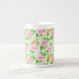 Tasse En Porcelaine Motif élégant de roses florales et de feuilles ver