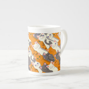 Tasse En Porcelaine Motif en diagonale du chat noir blanc gingembre
