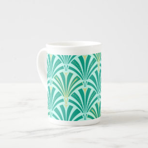 Tasse En Porcelaine Motif éventail Art déco - turquoise sur aqua