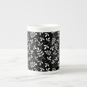 Tasse En Porcelaine Motif Feuille assorté blanc sur noir (Devant)