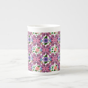 Tasse En Porcelaine Motif floral d'oiseau folklorique fantaisiste
