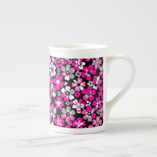 Tasse En Porcelaine Motif floral rose gris blanc noir
