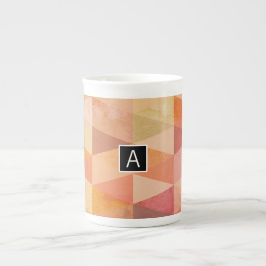 Tasse En Porcelaine Motif géométrique Triangle souple | Monogramme (Devant)