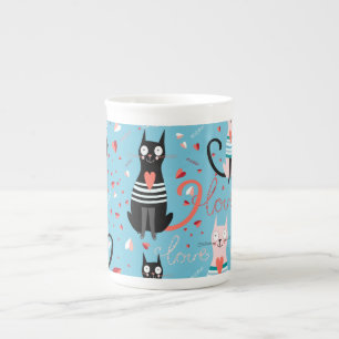 Tasse En Porcelaine Motif mignon de chats sur un arrière - plan bleu
