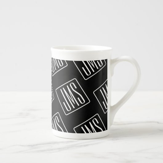 Tasse En Porcelaine Motif monogramme moderne | Noir & Blanc (Droite)