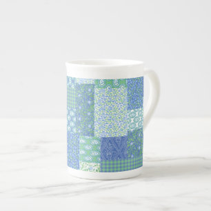 Tasse En Porcelaine Motif Patchwork Faux Floral Bleu Pervenche Bohème